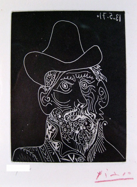 ピカソ　Picasso　/　Portrait of a Bearded Man Wearing a Hat　1971年 絵画（銅版画）作品